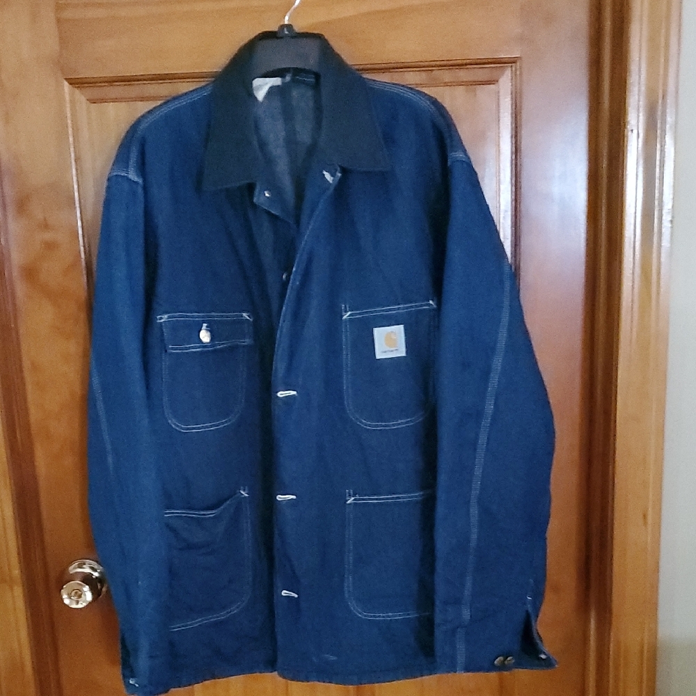 Men's Vintage Carhartt  Denim Blanket Lined Chore Coat USA  8LCT   1987 Sz 46T